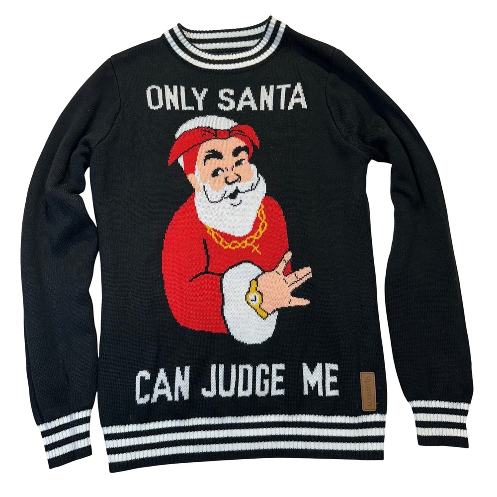 Tipsy Elves Sweater Men Small Black Only Santa Can Judge Me Funny Ugly Christmas